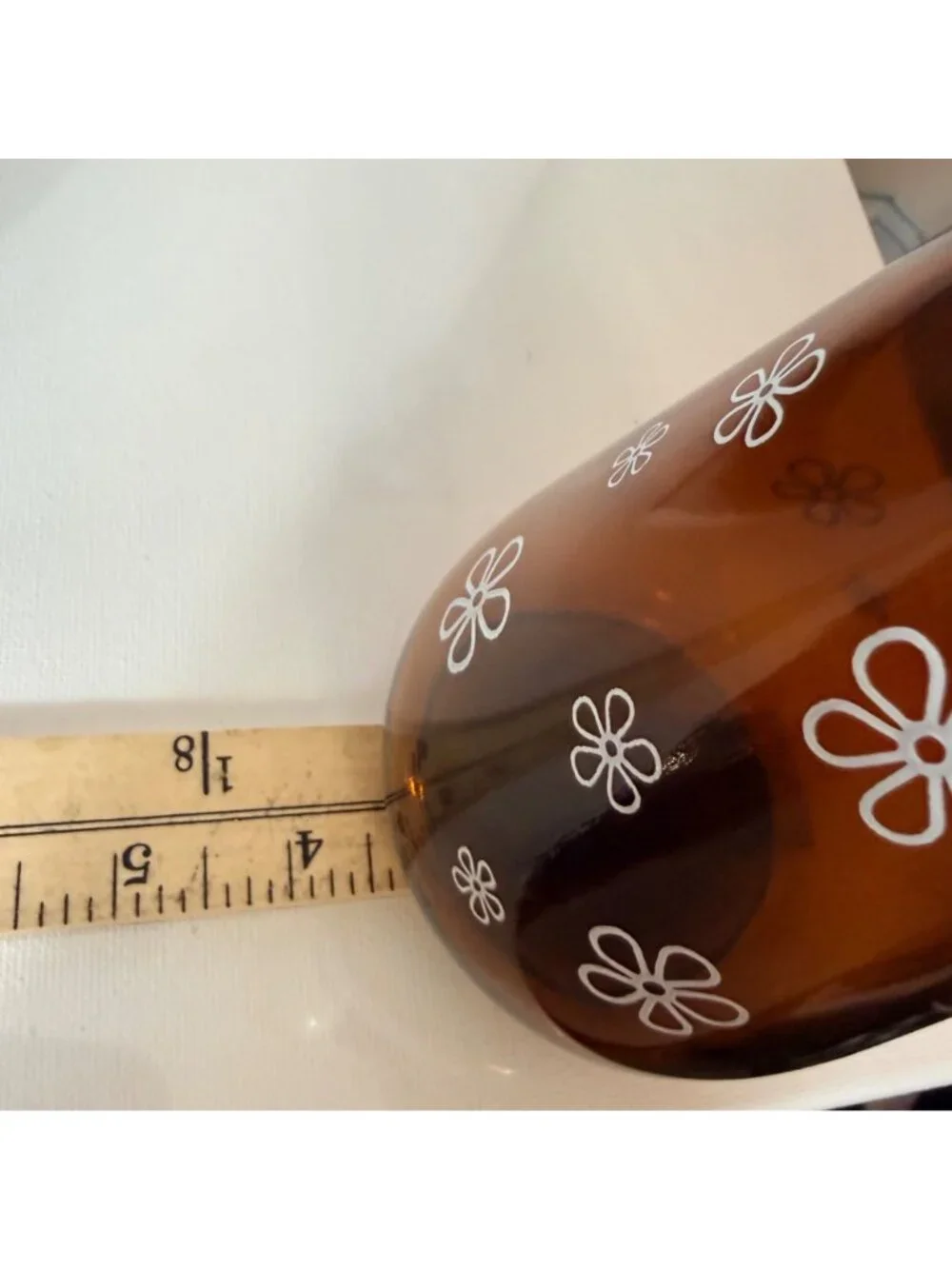 Thatcher Syrup Dispenser Amber Glass Daisy 16 Oz VTG 60s MCM Pitcher Retro Decor